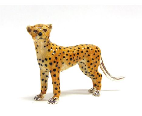 A SATURNO SILVER AND ENAMEL LEOPARD,  approx 8.5cm long