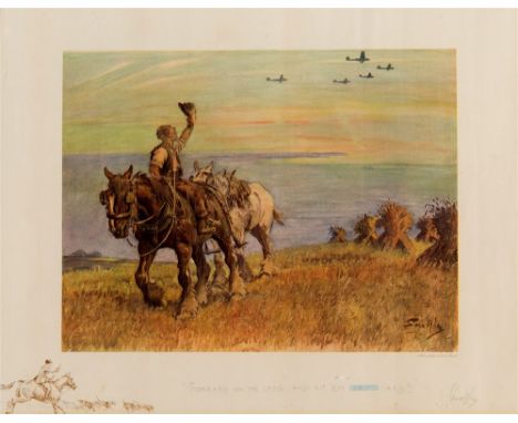 AFTER 'SNAFFLES' [CHARLIE JOHNSON PAYNE] (BRITISH, 1884-1967) 'Forrard on me lads, and hit 'em 'ard!!!' Colour print, with vi