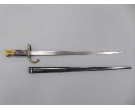 A French Gras bayonet with 52cm blade dated 1874, in steel scabbard.