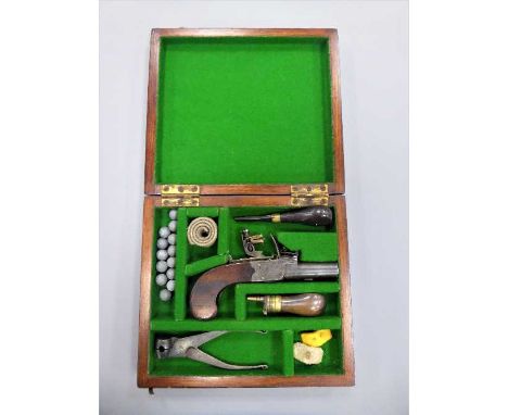 An early 19th century flintlock pocket pistol, the lockplate signed Rooke, Wigton, with a 3.5cm screw off barrel, concealed t