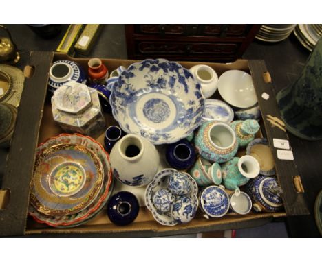 Collection of miscellaneous oriental wares, including eggs, ginger jars, tea caddy &amp; blue &amp; white wares