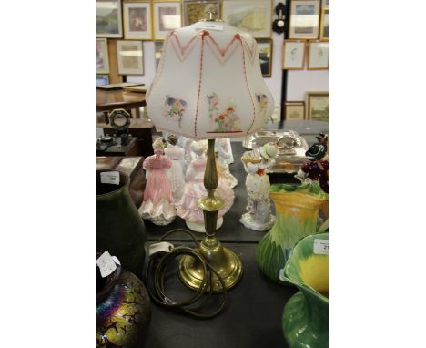 Early brass table lamp with glass shade