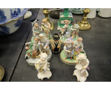 Various Dresden figures and Goebel musicians