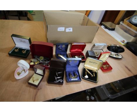 Box of jewellery inc gold ring and silver ring