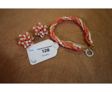 Pink coral and pearl suite clip on earrings