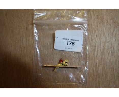 9ct gold and enamel horse jumper bar brooch 4.8g