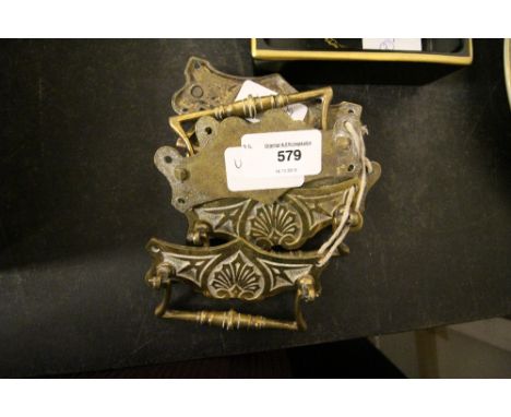 6 vintage matching brass drawer handles