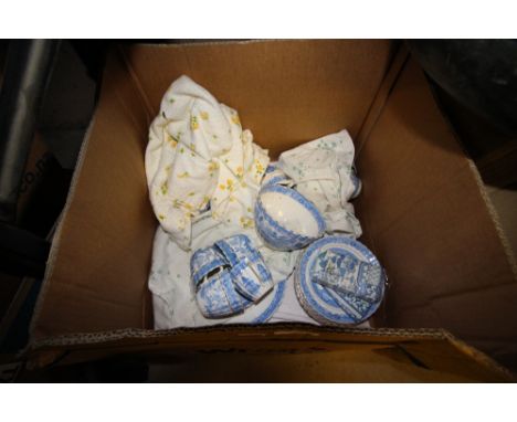 Victorian blue and white Willow Pattern tea service
