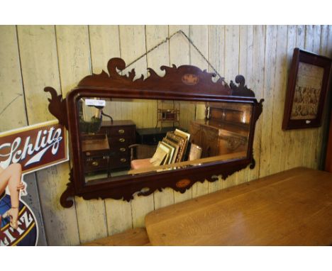 Chippendale style inlaid over mantel mirror
