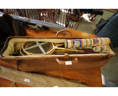 Vintage Canvas Sports bag, Badminton Rackets, Shuttle Cocks