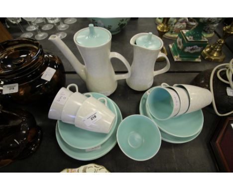 Poole Pottery - 6-person/21-piece retro coffee set in ice green/seagull