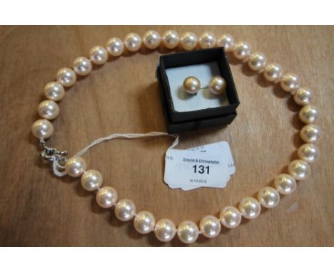 Shell pearl necklace matching pair pink pearl earrings