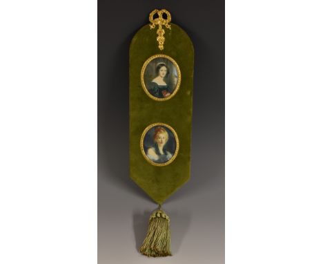 French School (20th century), a pair of portrait miniatures, of ladies, watercolour on ivorine, oval, 6.5cm x 5cm, framed as 