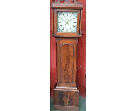 A George III mahogany longcase clock, 29cm square painted dial inscribed E. Mills, Bungay, seashells to spandrels, Roman nume