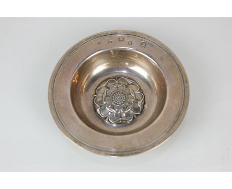 A Queen Elizabeth II coronation silver Armada dish with central embossed rose, maker Birch and Gaydon, London 1952