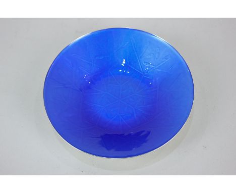 A Norwegian silver and blue enamelled shallow bowl, maker David Andersen, of circular form, the base inscribed Sterling 9255 