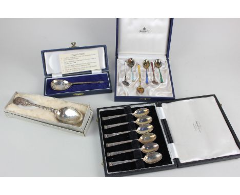 A cased set of six modern silver coffee spoons with gilt bowls, maker Cooper Brothers, Sheffield 1961, a cased set of six Dan
