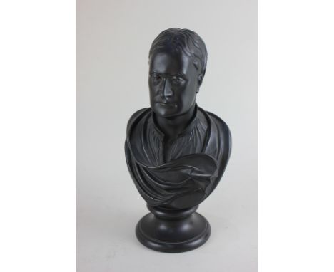 A Wedgwood black basalt portrait bust of a gentleman, believed to be Joseph Flaxman, 23cm high