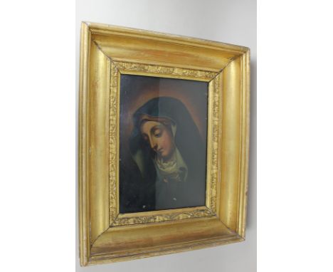Continental school, portrait of Mary, Mother of Christ, oil on copper, unsigned, faded paper label verso, 29cm by 20.5cm