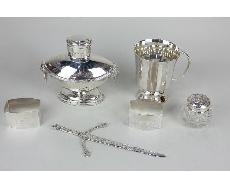 An Edward VII silver oval pedestal tea caddy with lion mask ring side handles, maker Spurrier & Co, Birmingham 1909, a George