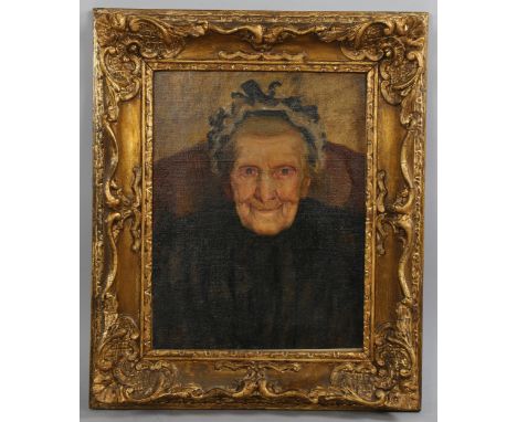 Edward Ertz (1862 - 1954), a portrait of a Pulborough character, oil on canvas, signed with monogram, 38cm x 30cm, framedGood