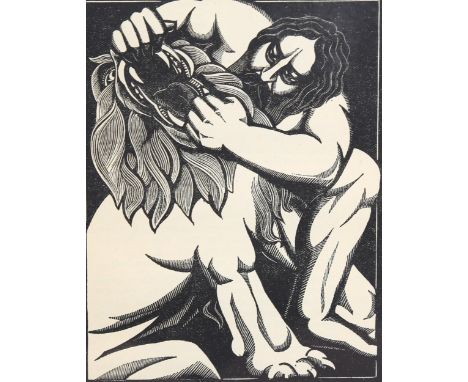 R Gibbings, Samson and Delilah, wood engraving 1936, published by Golden Cockerel Press, image 15cm x 12cm, framedGood condit