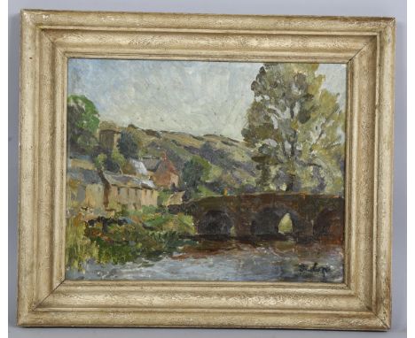 Ronald Ossory Dunlop (1894 - 1973), stone bridge over a river, oil on board, signed, 40cm x 50cm, framedGood condition, no si