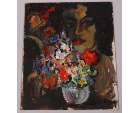 German Expressionist School, abstract portrait study, oil on board, indistinctly signed, 42cm x 34cm, unframedGood condition 