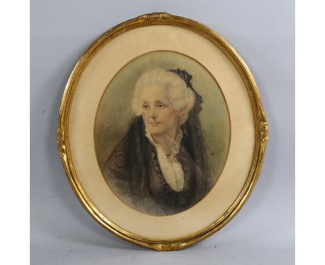 Watercolour portrait of a woman, circa 1900, signed with monogram, 35cm x 28cm, framedSlight paper discolouration 