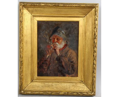 N J Fin, portrait of a fisherman smoking a pipe, oil on wood panel, signed, 30cm x 23cm, framedGood original condition, no da