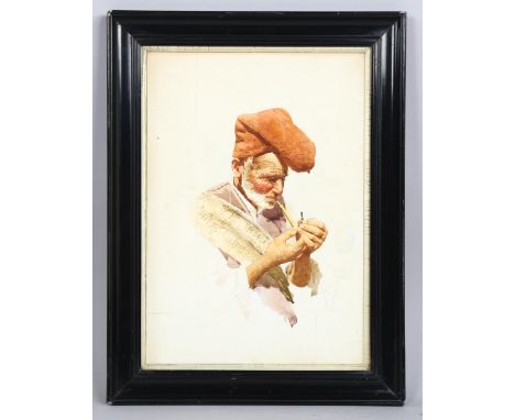Giovanni Filosa (Italian, 1850 - 1935), portrait of a fisherman with a pipe, watercolour, signed, 38cm x 27cm, framedSlight p