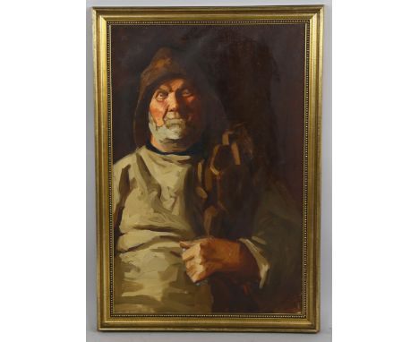 Early to mid-20th century Newlyn School, portrait of a fisherman, oil on canvas, unsigned, 76cm x 51cm, framedGood condition 