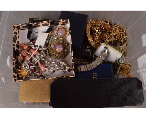 A quantity of costume jewels,  including a Vauxhall glass opalescent pendant, brooch, silver and blue and clourless paste bra