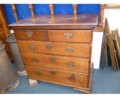 A George III oak chest, of two over three drawers 90 cm W Missing a bracket foot