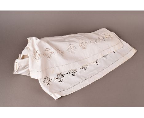 A Group of vintage bed and table linen, including items with cut out lace decoration, approx 10 items. 