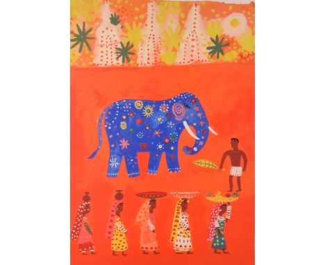 Christopher Corr (b.1955), limited edition print of a blue elephant on a red background lithograph on wove paper, signed and 