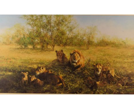 A large David Shepherd limited edition print, First Light at Savuti', signed in pencil and numbered 1092/1500 lower right and