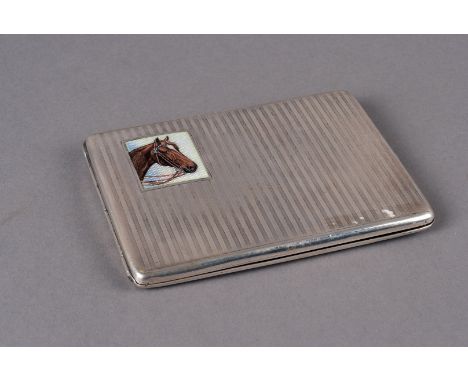 A Continental Art Deco Silver and Enamel Cigarette Case, the rectangular cigarette case with engine turned design, having an 