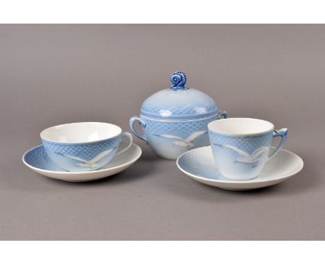 A  Danish  Seagull pattern part Tea service, including Sandwich plate,  six tea cups and saucers, twelve side plates, eleven 