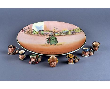 A large Royal Doulton Dickensware Tony Weller plate, together with a collection of miniature Character jugs, including Marco 