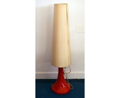 A 1970's Orange Glass Standard Lamp, of tapered design, with rocket shaped shade, 
