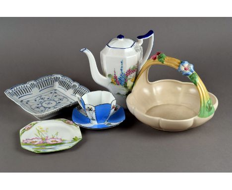 A selection of various Art Deco ceramics, including a Shelley coffee set, a Paragon sandwich set, Clarice Cliff basket, Shell