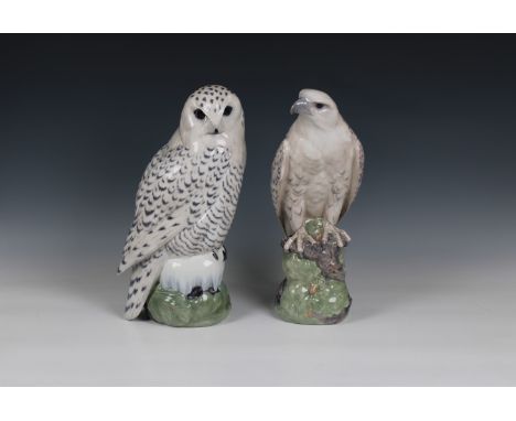 A large Copenhagen porcelain figure of a Snowy Owl model No. 1829, along with a large Copenhagen porcelain figure of an Icela