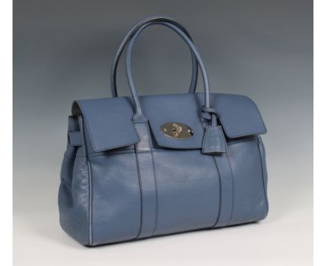 Mulberry - A slate blue Bayswater handbag crafted from grained slate blue leather (T150 slate blue), featuring double rolled 