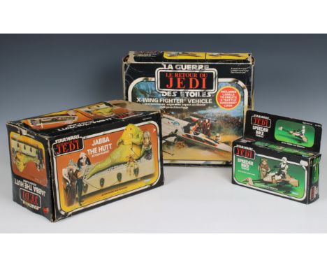 3 STARWARS original vintage ROTJ boxed playsets to include an open boxed bi-logo X-wing fighter vehicle in English and French