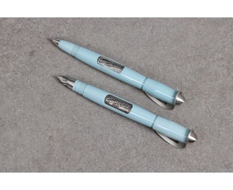 A cased set of two Delta Alfa Romeo Milano Special Limited Edition Giulietta Sprint Azzurro Capri pens containing fountain pe