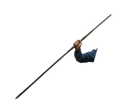 A 19th Century African Lion / Maasi Hunting Spear double edged blade with central ridge to one end, spike to other, central w