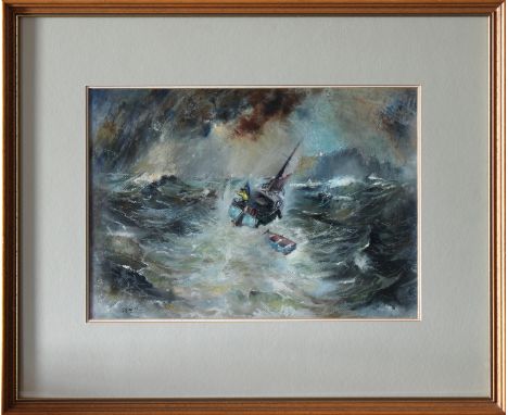 Neville Le Ray (Guernsey, b.1939) 'Yacht approaching Castle Cornet in a storm' pastel, signed and dated 'Le Ray 93' bottom le