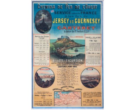 An exceptionally rare original French poster advertising the train and ferry boat service between France and the islands of J