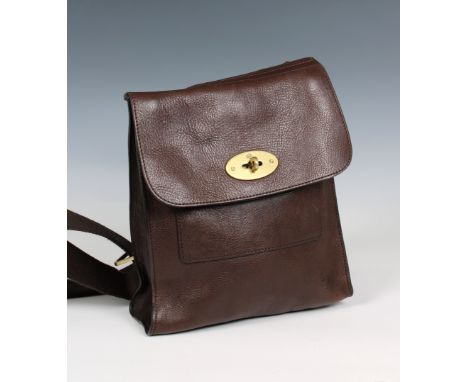 Mulberry - An Anthony chocolate brown leather messenger bag designed with a brown leather exterior, adjustable canvas crossbo